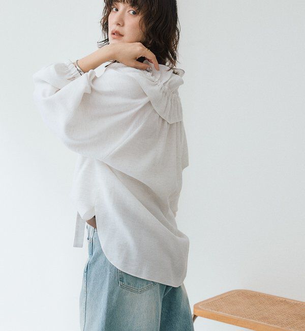  「予約【顔まわり華やか】リネンライクフリルカラーブラウス」|シャツ・ブラウス|