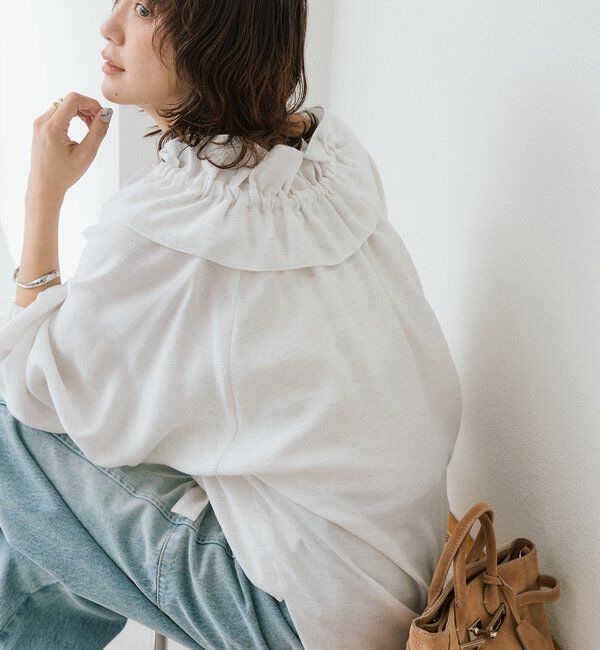  「予約【顔まわり華やか】リネンライクフリルカラーブラウス」|シャツ・ブラウス|