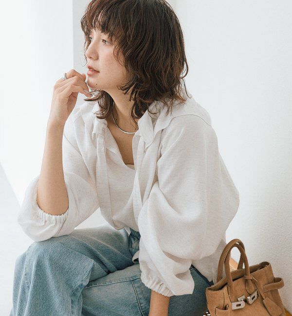 「予約【顔まわり華やか】リネンライクフリルカラーブラウス」|シャツ・ブラウス|