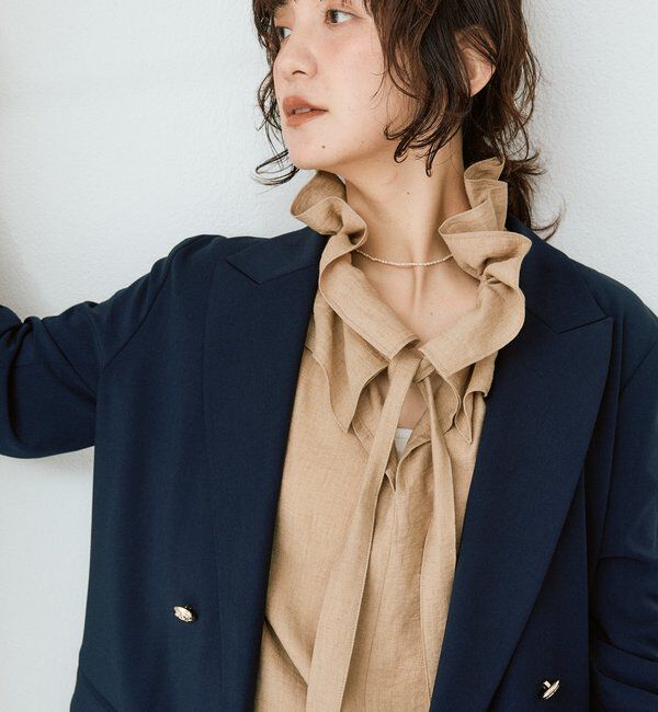  「予約【顔まわり華やか】リネンライクフリルカラーブラウス」|シャツ・ブラウス|