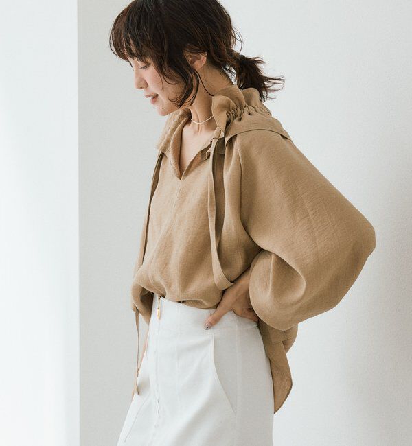  「予約【顔まわり華やか】リネンライクフリルカラーブラウス」|シャツ・ブラウス|