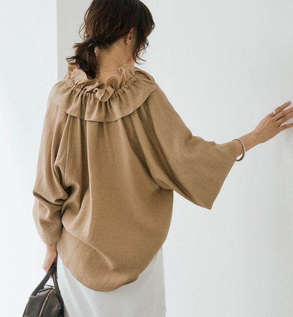  「予約【顔まわり華やか】リネンライクフリルカラーブラウス」|シャツ・ブラウス|