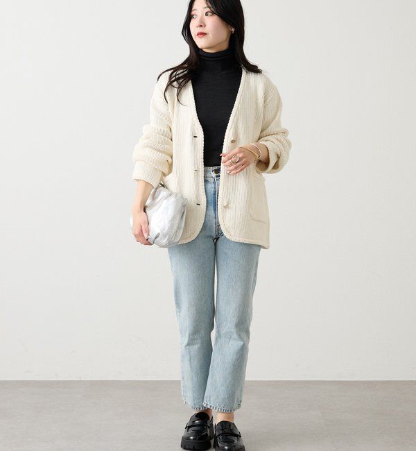  「ノーカラーニットジャケット」|カーディガン|