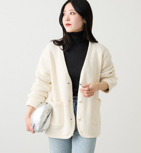  「ノーカラーニットジャケット」|カーディガン|