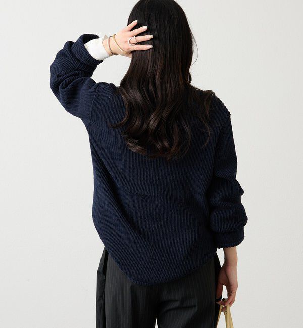  「ノーカラーニットジャケット」|カーディガン|