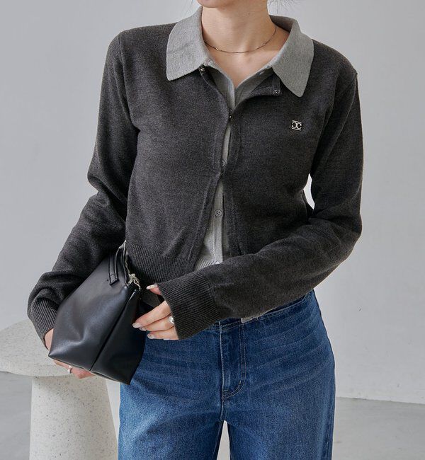  「レイヤードポロニットカーディガン」|カーディガン|