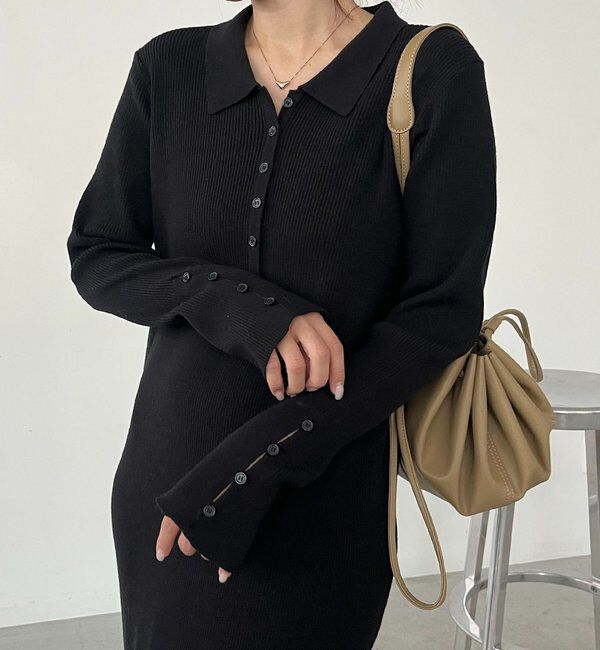  「【低身長サイズあり】襟ニットワンピース」|ワンピース|