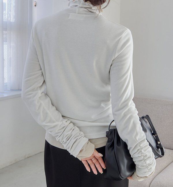  「ハイネック袖ギャザーロンT」|Tシャツ・カットソー|