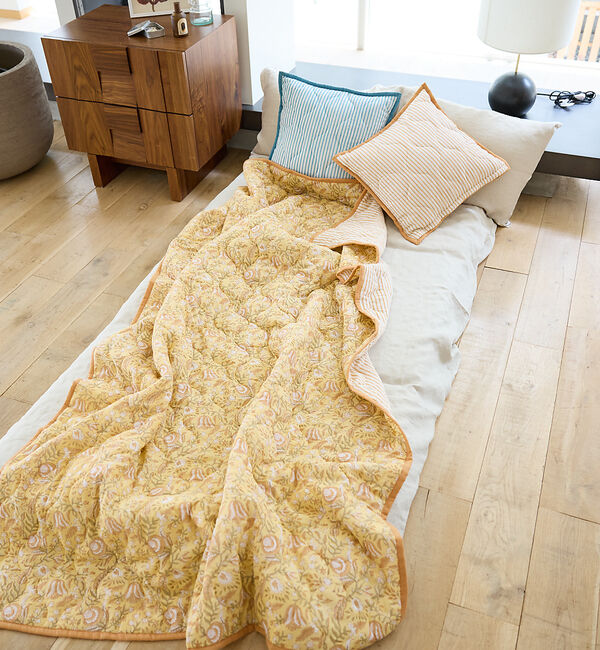 collex「ブロックプリント キルトブランケット 140&times;200」|ブランケット|イエロー