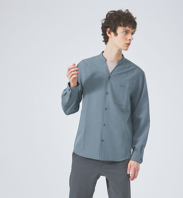 ABAHOUSE「【定番】ストレッチ ノーカラー Vネック シャツ」|シャツ・ブラウス|ブルー系その他1