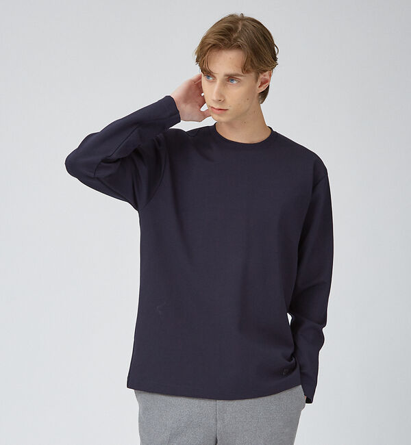 ABAHOUSE「【クルーネック】ECO VERO レーヨンポンチTシャツ / ロンT」|Tシャツ・カットソー|ダークネイビー