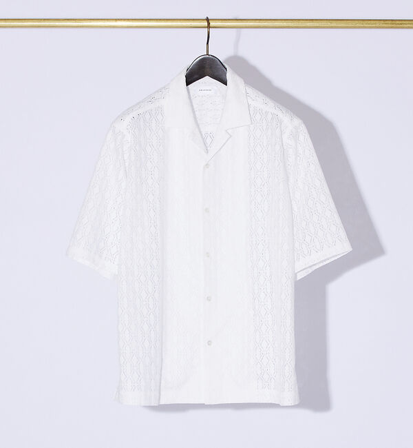 ABAHOUSE「【ジオメトリック柄】 ストレッチ シアーシャツ/レースシャツ」|シャツ・ブラウス|ホワイト