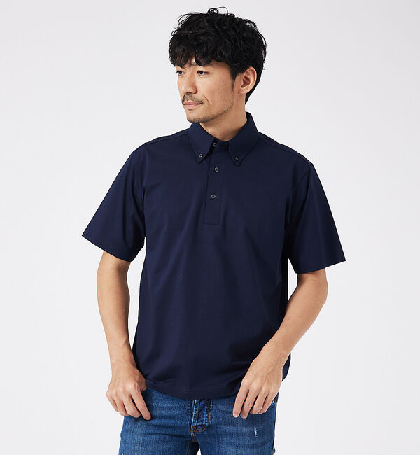 ABAHOUSE「シルケット天竺 ボタンダウン ポロシャツ」|ポロシャツ|ネイビー