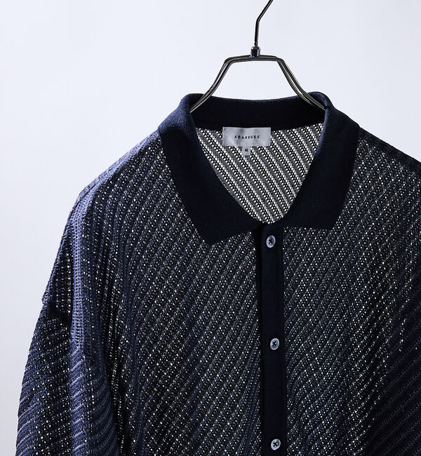 ABAHOUSE「【透かし編み】バイアス メッシュニットポロ  / ニットシャツ」|カーディガン|