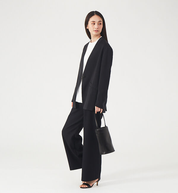 qualite「フィブリルサテンカーデジャケット」|ノーカラージャケット|