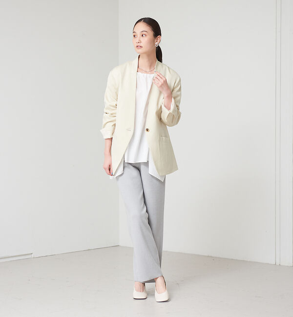 qualite「フィブリルサテンカーデジャケット」|ノーカラージャケット|