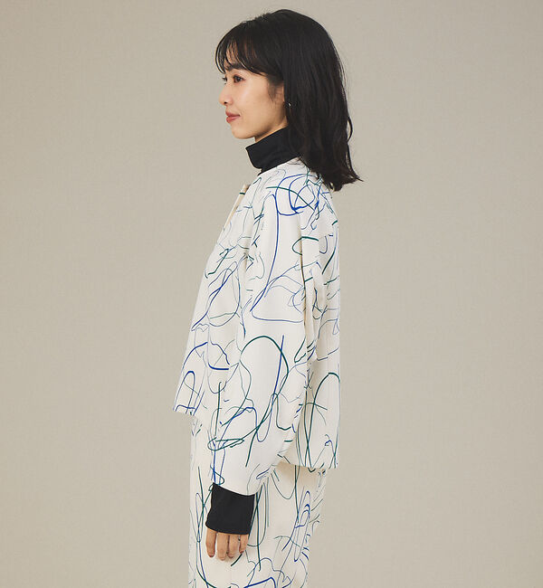 qualite「《セットアップ対応》ドローイングプリントクロップドシャツジャケット」|ノーカラージャケット|