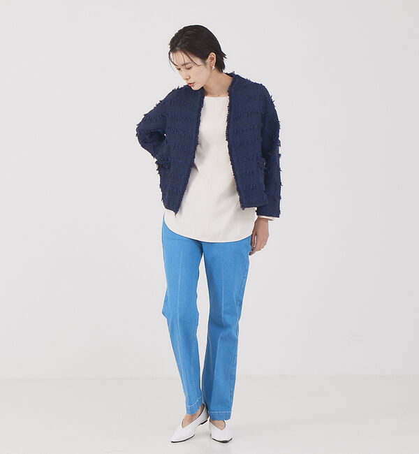 qualite「フリンジツィードジャケット」|ノーカラージャケット|