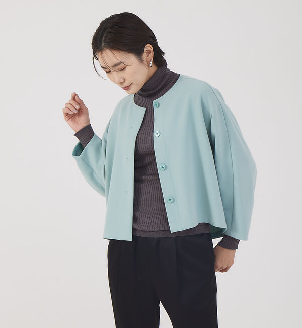 qualite「《セットアップ対応》ダブルクロスクロプドシャツジャケット【セージグリーン】」|ノーカラージャケット|