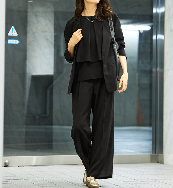 abahouse mavie「【２点セットアップ/エニデイカセット・サマー】ジョーゼット ジャケット＆パンツセ」|ノーカラージャケット|