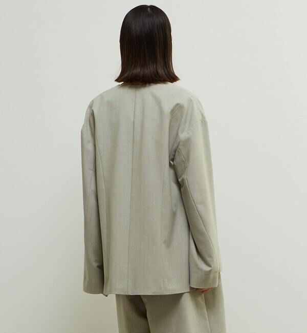 Soffitto「多機能ストレッチ素材麻混ノーカラー立体袖ジャケット」|ノーカラージャケット|