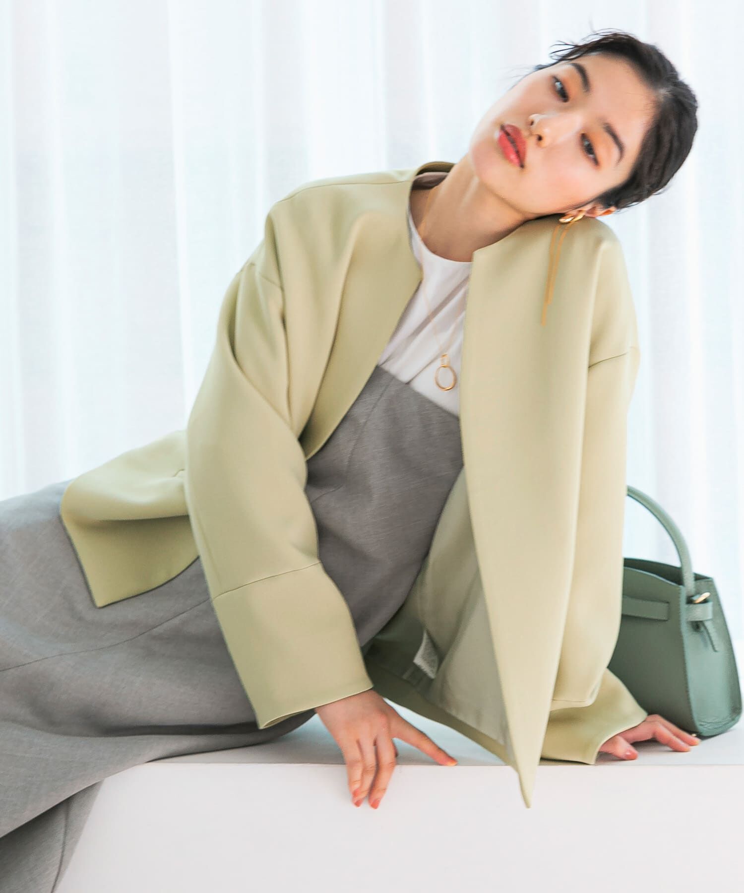 URBAN RESEARCH ROSSO「UVカットトリプルクロスショートコート」|ノーカラージャケット|