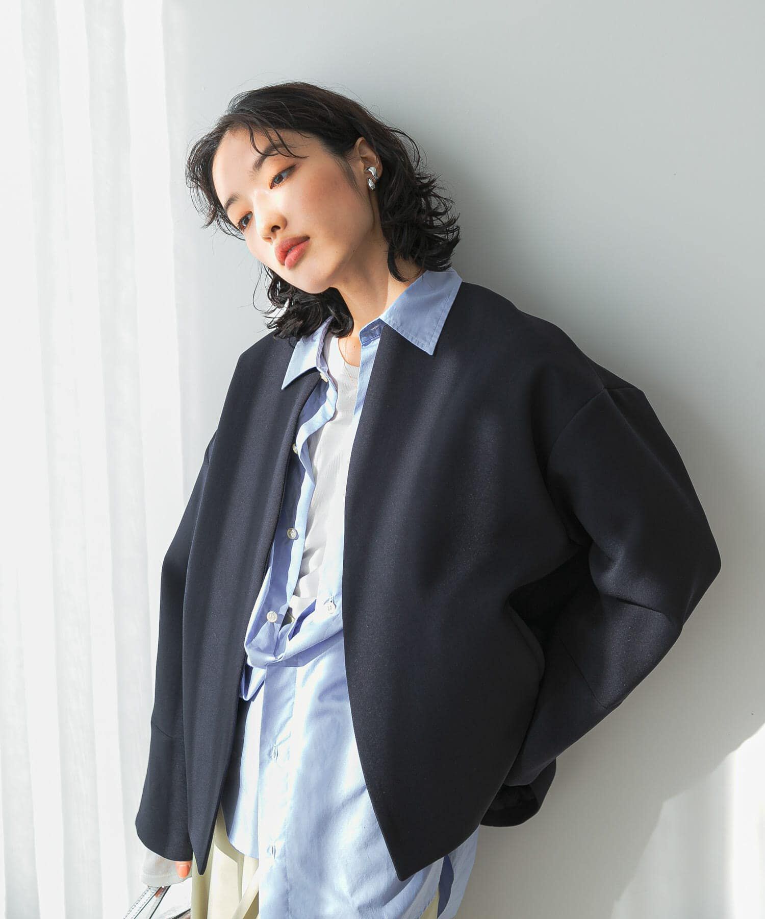 URBAN RESEARCH ROSSO「UVカットトリプルクロスショートコート」|ノーカラージャケット|