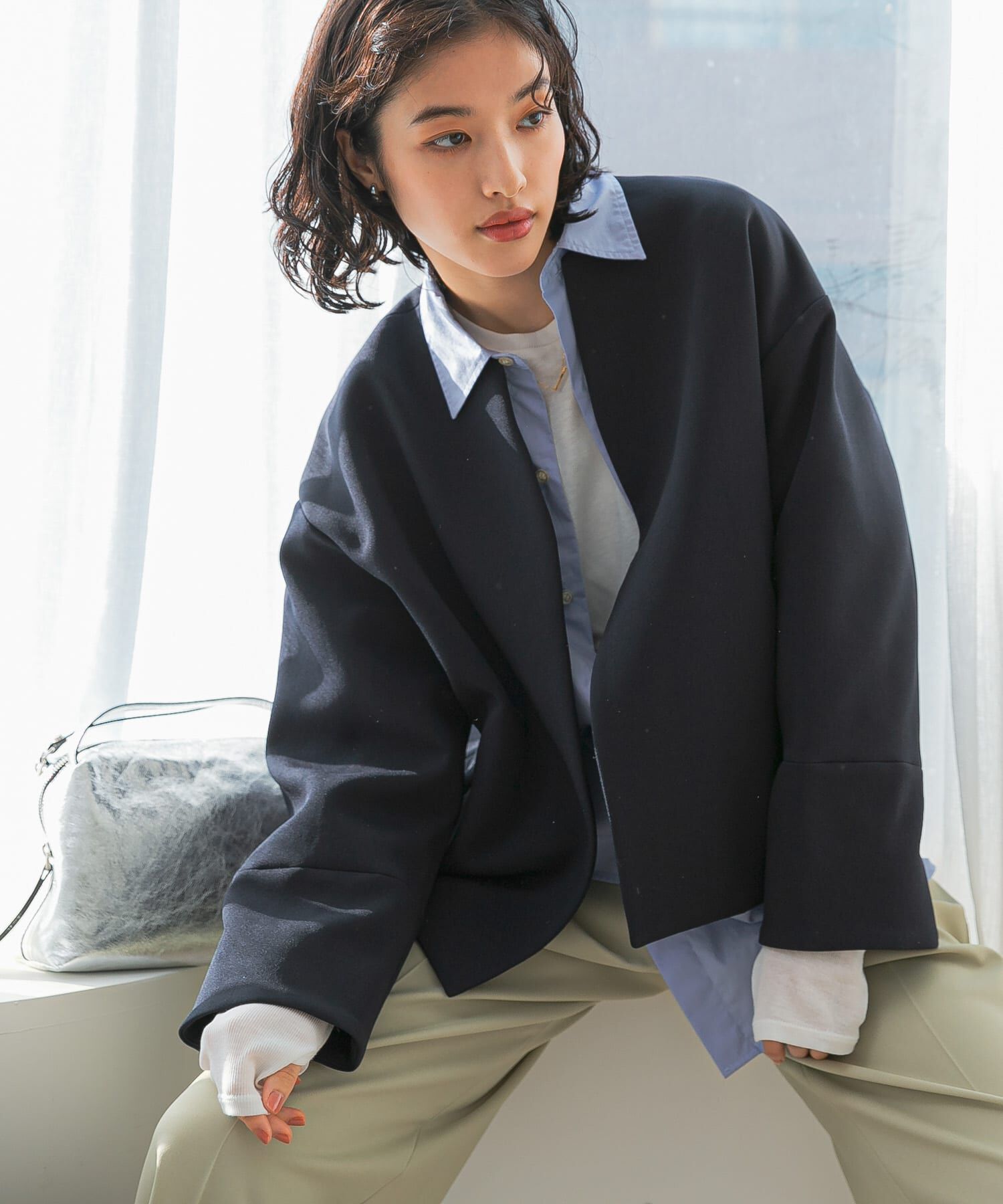 URBAN RESEARCH ROSSO「UVカットトリプルクロスショートコート」|ノーカラージャケット|