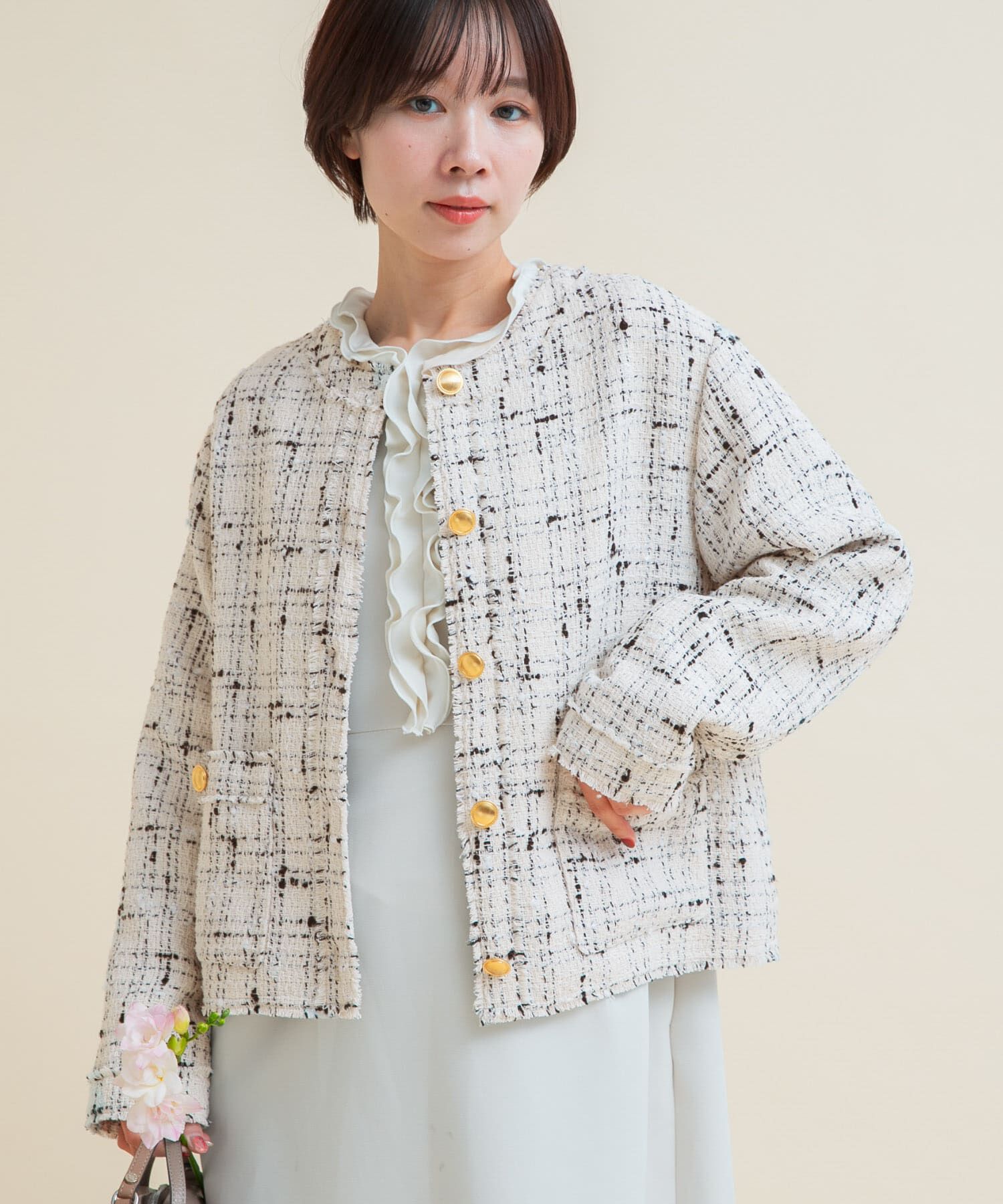 URBAN RESEARCH ROSSO「『WEB限定』ツイードノーカラージャケット」|ノーカラージャケット|