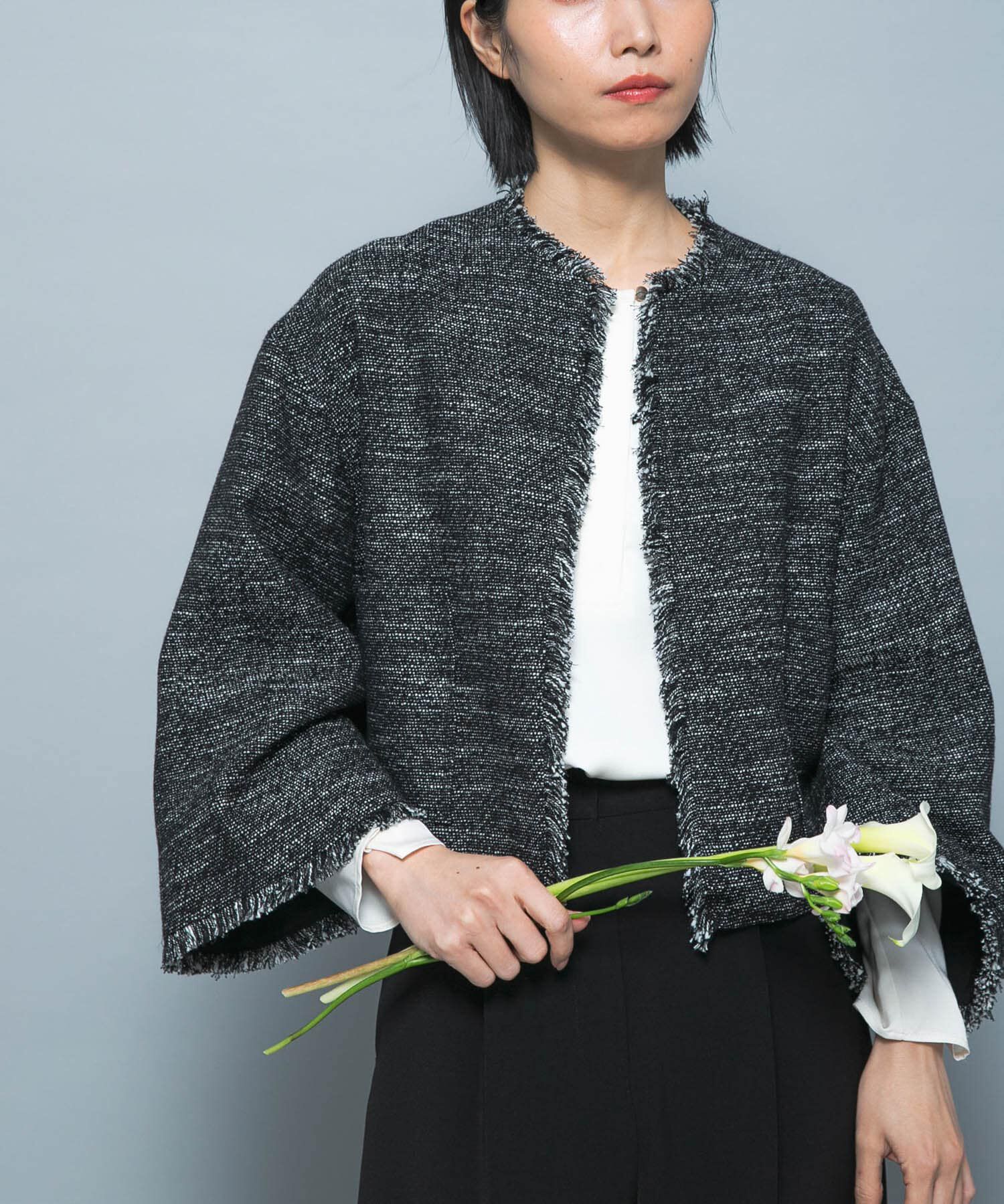 URBAN RESEARCH ROSSO「ツイードショートジャケット」|ノーカラージャケット|