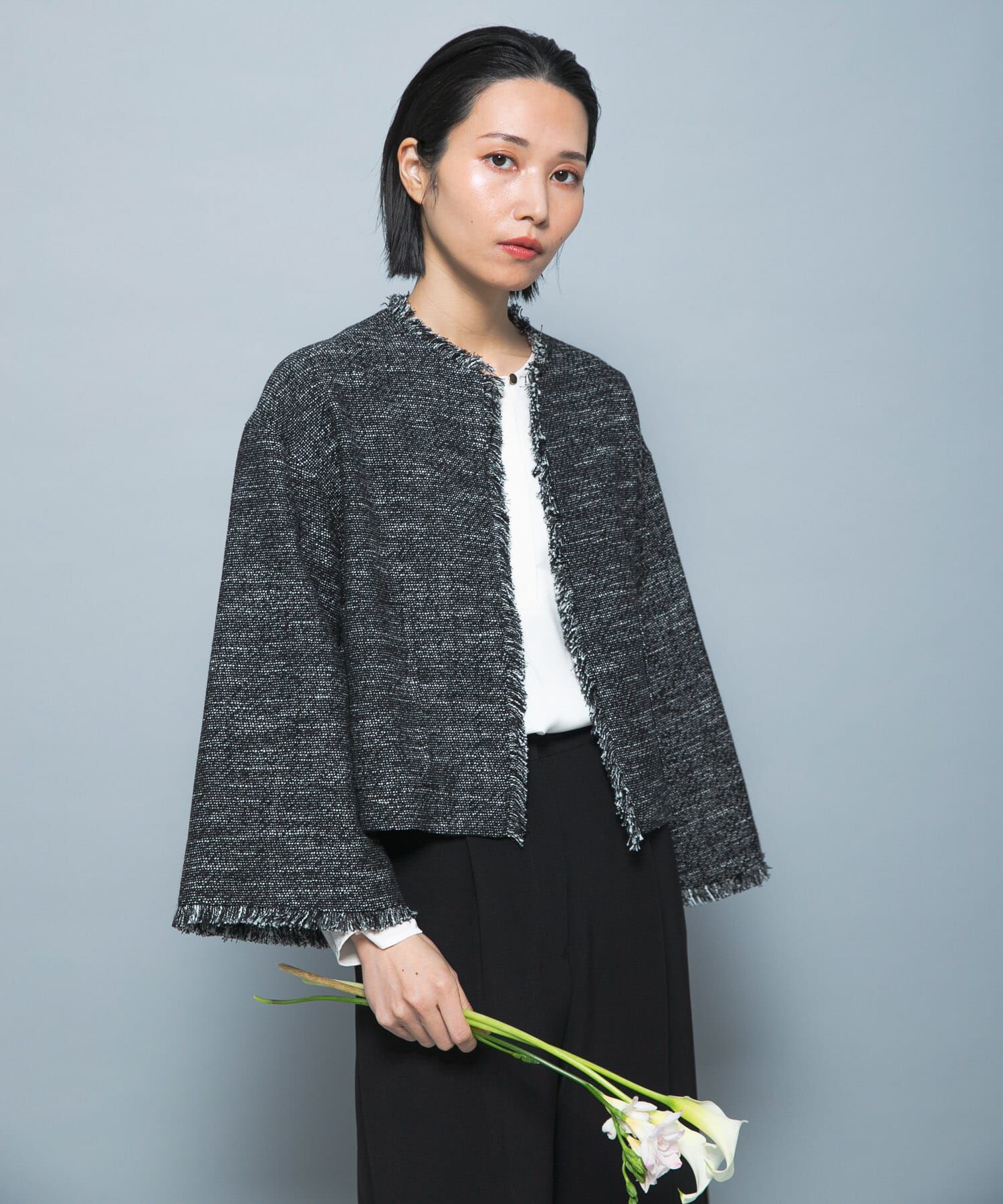 URBAN RESEARCH ROSSO「ツイードショートジャケット」|ノーカラージャケット|