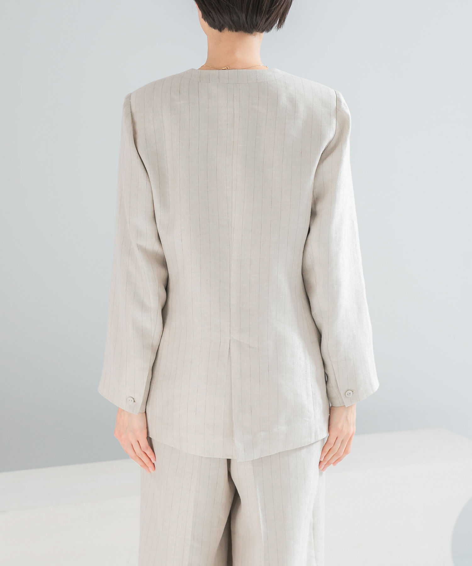 URBAN RESEARCH ROSSO「ラメリネンストライプノーカラージャケット」|ノーカラージャケット|