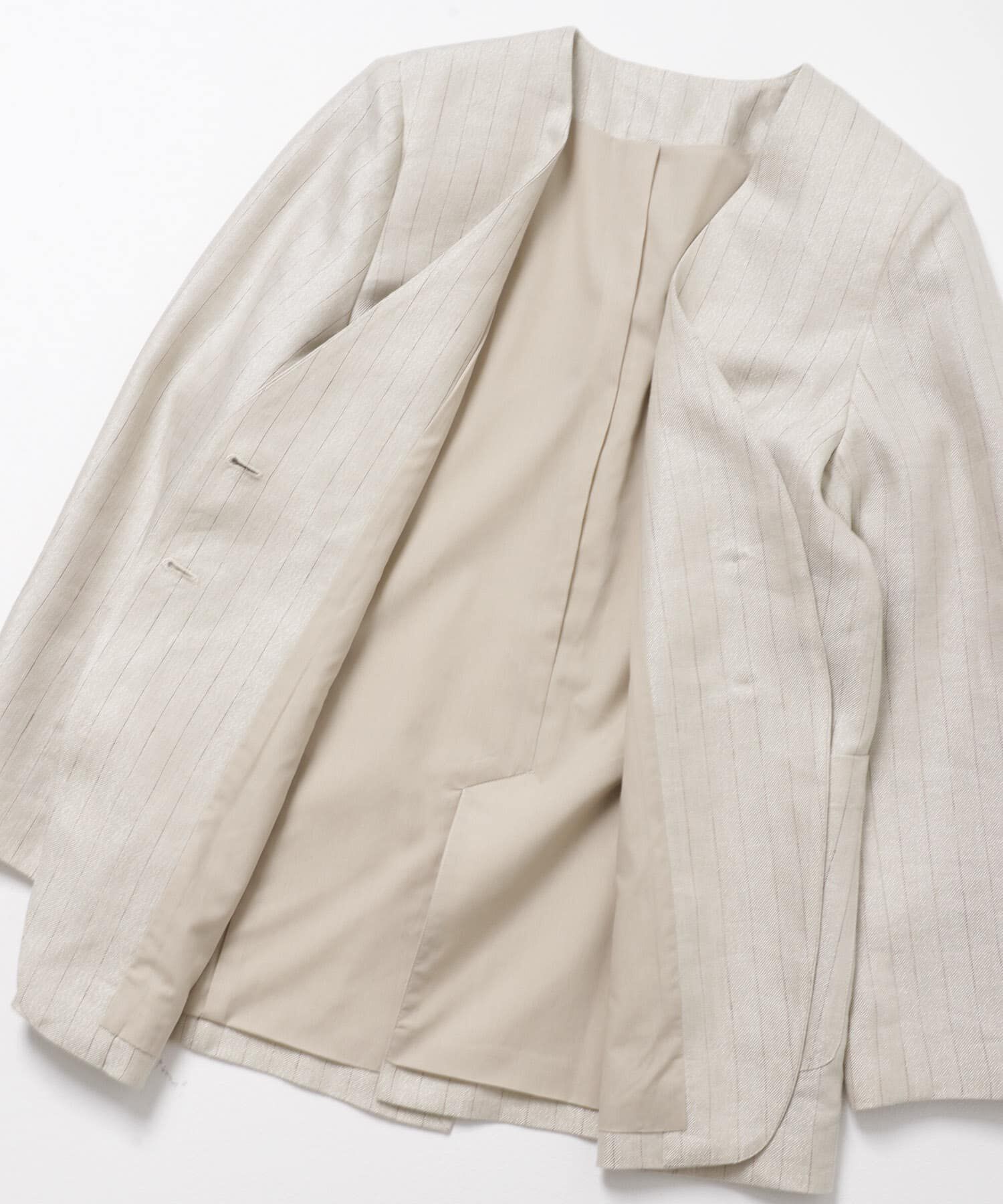 URBAN RESEARCH ROSSO「ラメリネンストライプノーカラージャケット」|ノーカラージャケット|