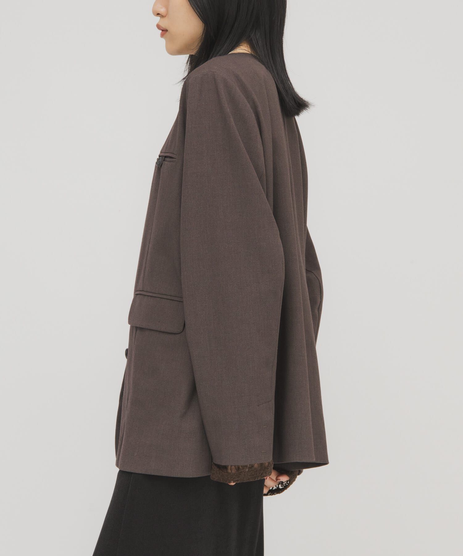  「ノーカラーデザインジャケット」|ノーカラージャケット|