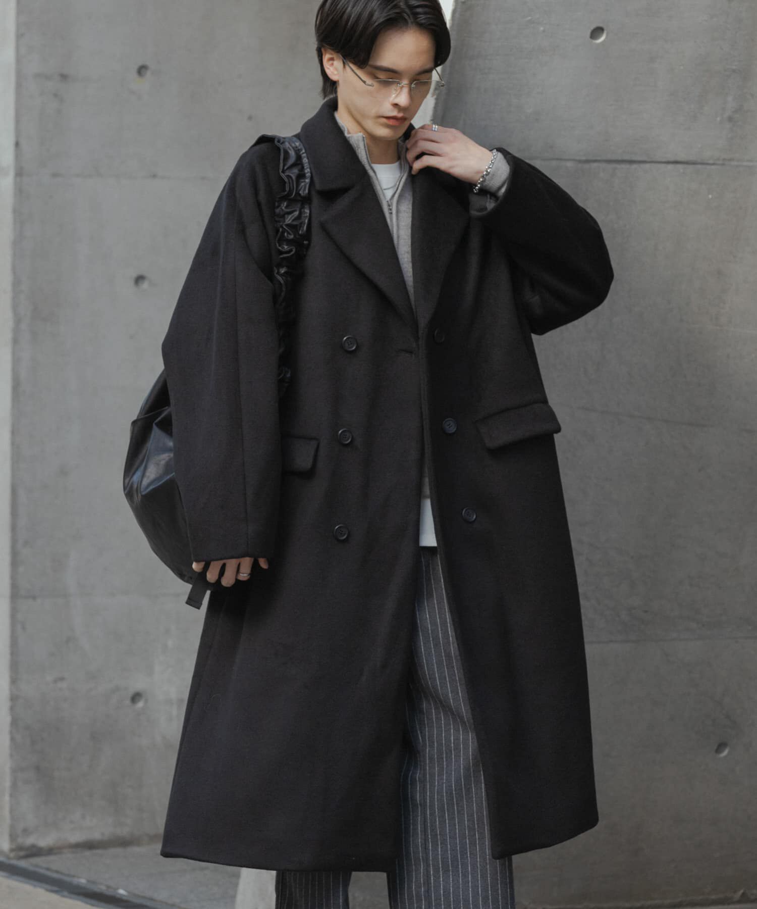 SENSE OF PLACE by URBAN RESEARCH「ウールブレンドダブルロングコート」|ノーカラーコート|ブラック