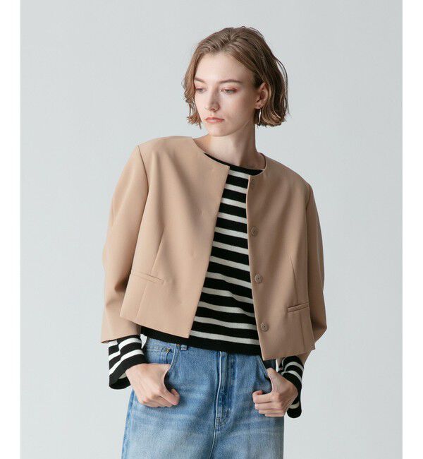 allureville「ダブルクロスノーカラーショートジャケット」|ノーカラージャケット|