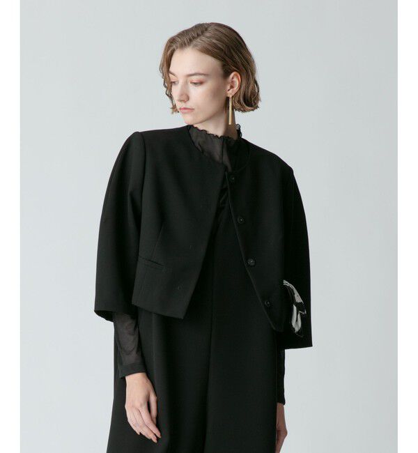 allureville「ダブルクロスノーカラーショートジャケット」|ノーカラージャケット|ブラック