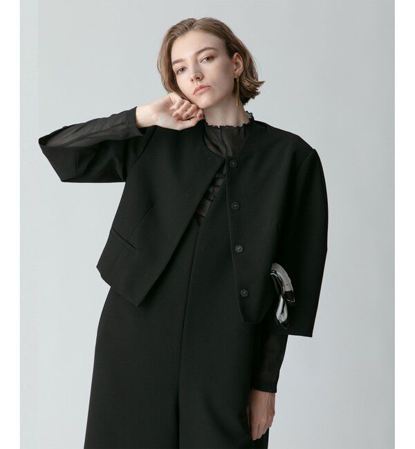 allureville「ダブルクロスノーカラーショートジャケット」|ノーカラージャケット|