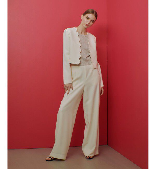 LOULOU WILLOUGHBY「【LOULOU WILLOUGHBY】ダブルクロススカラップジャケット」|ノーカラージャケット|