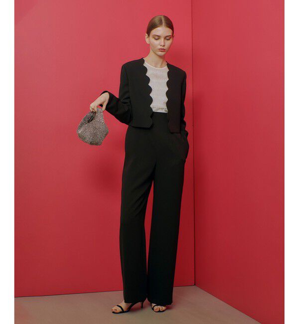 LOULOU WILLOUGHBY「【LOULOU WILLOUGHBY】ダブルクロススカラップジャケット」|ノーカラージャケット|