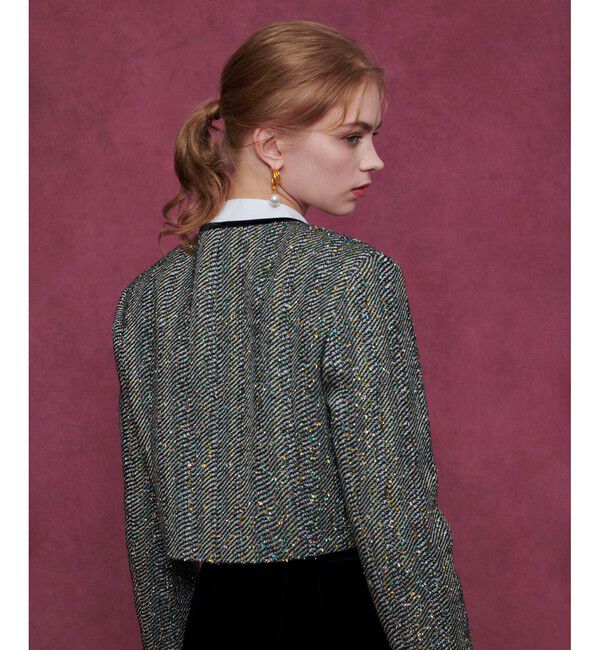 LOULOU WILLOUGHBY「【LOULOU WILLOUGHBY】LINTONラメツイードショートジャケット」|ノーカラージャケット|