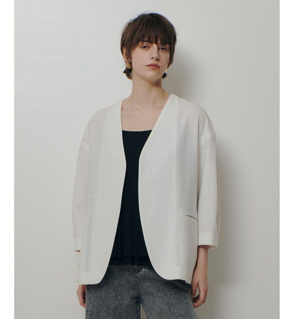 allureville「ハーフスリーブカラーレスジャケット」|ノーカラージャケット|