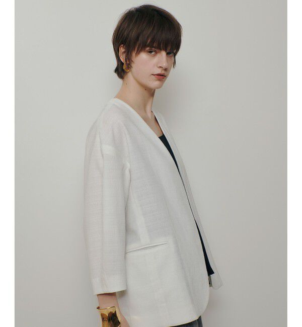 allureville「ハーフスリーブカラーレスジャケット」|ノーカラージャケット|