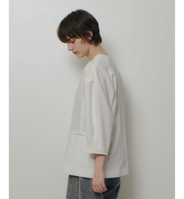 allureville「ハーフスリーブカラーレスジャケット」|ノーカラージャケット|