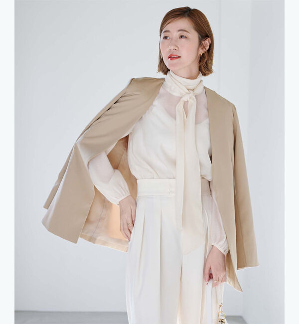 ur's「ベーシックノーカラーVネックジャケット」|ノーカラージャケット|