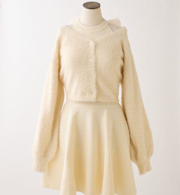  「2wayフェザーカーデSET後ろリボンニットミニワンピ」|ワンピース|