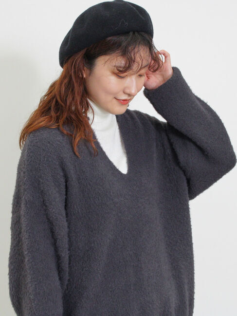 Samansa Mos2「◎シャギーキーネックニット」|ニット・セーター|チャコールグレー