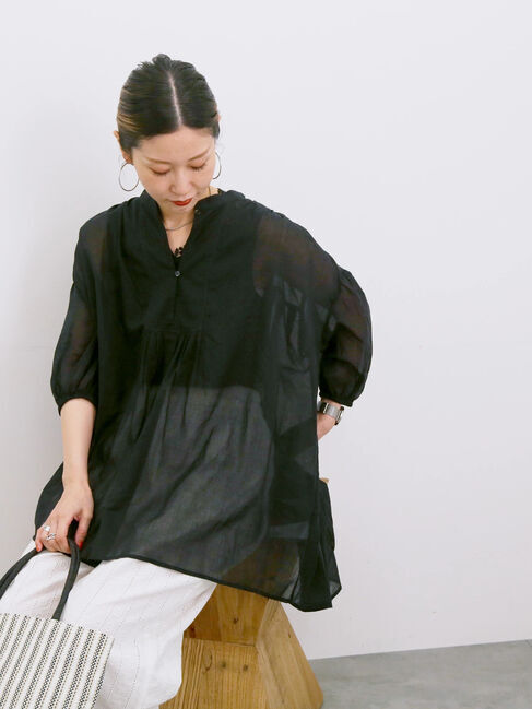 Samansa Mos2 blue「◎シフォンタックブラウス」|シャツ・ブラウス|