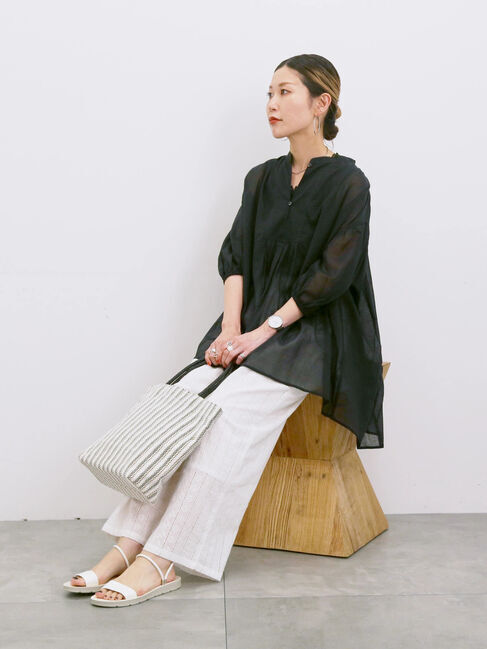 Samansa Mos2 blue「◎シフォンタックブラウス」|シャツ・ブラウス|