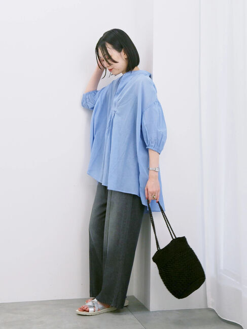 Samansa Mos2 blue「◎シフォンタックブラウス」|シャツ・ブラウス|